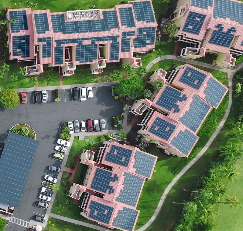 Modern homes equipped with rooftop solar panel systems
